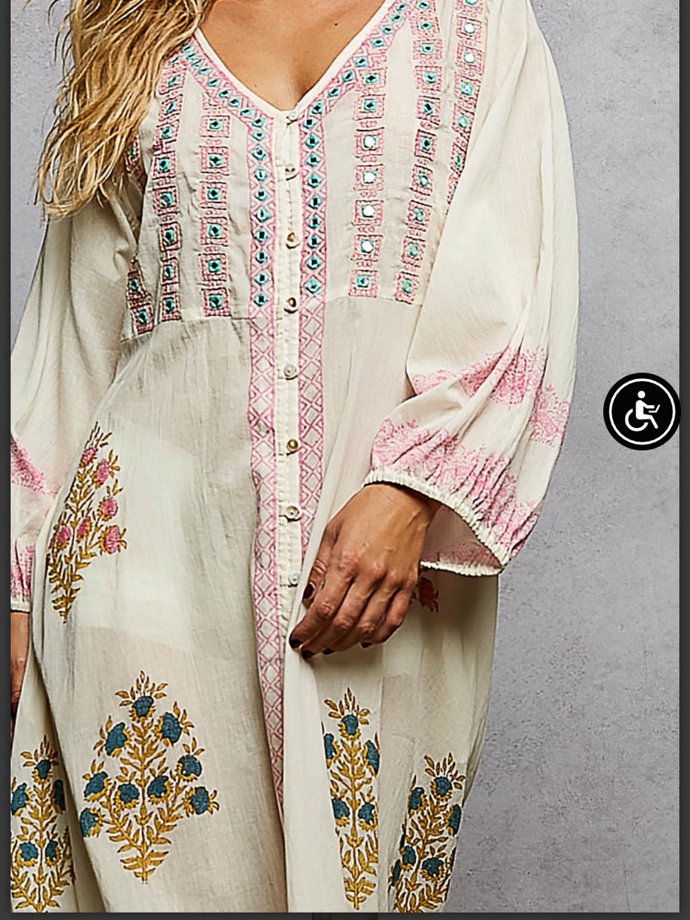 POL Boho Embroidered Cream Maxi Dress with Pink Accents - Picture 6 of 9